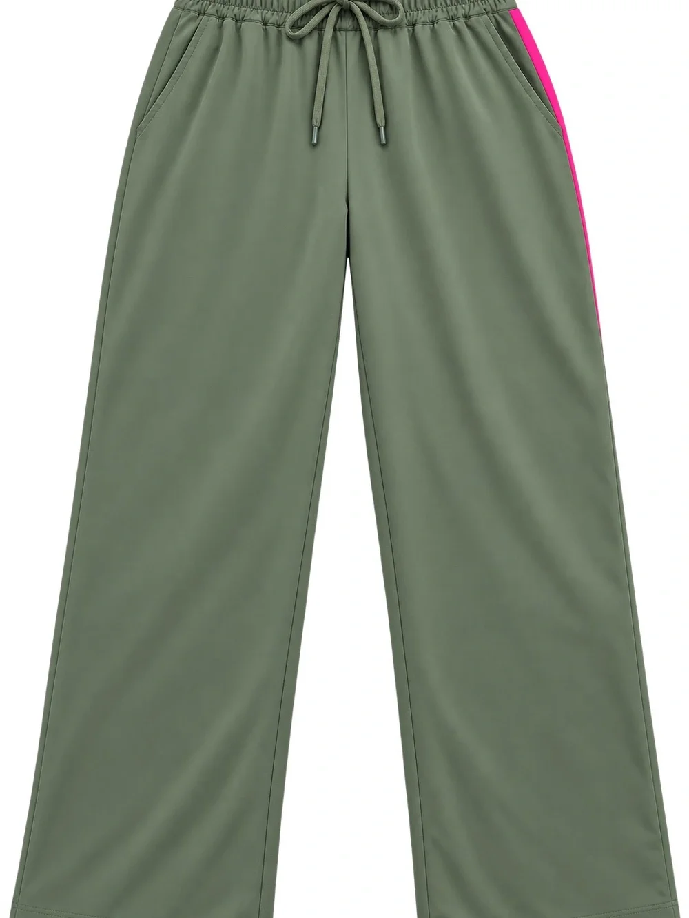 Five The Label Kids YXL Olive Green Wide Leg Pants Hot Pink Stripe